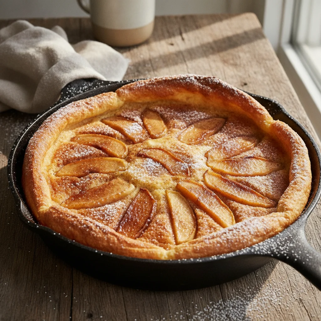 German Apfelpfannkuchen: Oven-Puffed Apple Pancake with Cinnamon Sugar for Fall Mornings