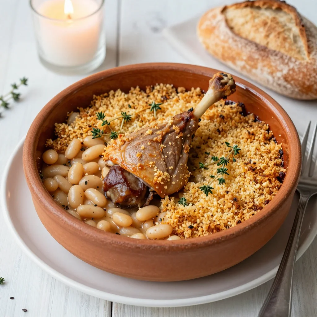 French Cassoulet: Slow-Baked White Beans with Duck Confit, Sausage and Crispy Crumbs