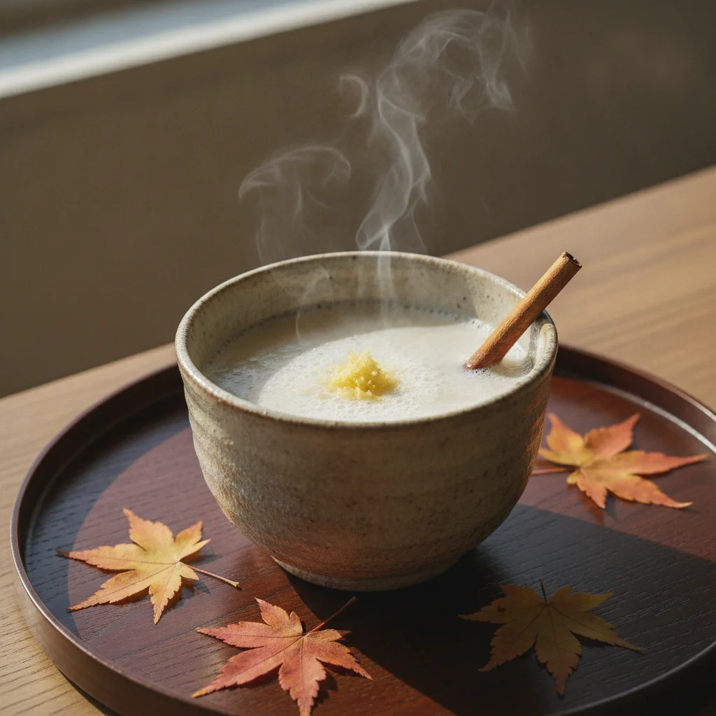 Japanese Amazake: Warm Sweet Fermented Rice Drink with Fresh Ginger and Cinnamon