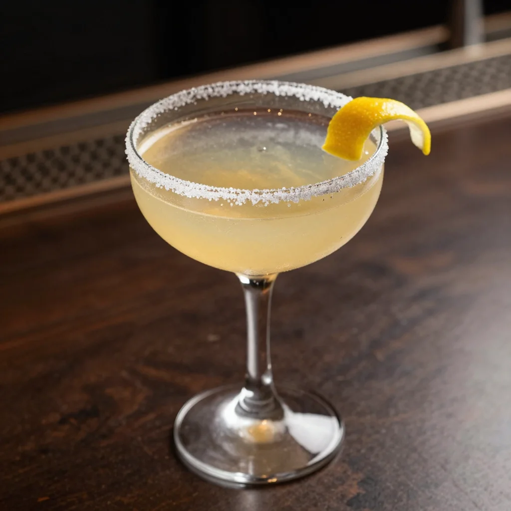 Classic Sidecar Cocktail: Cognac, Orange Liqueur and Lemon with a Sugared Rim