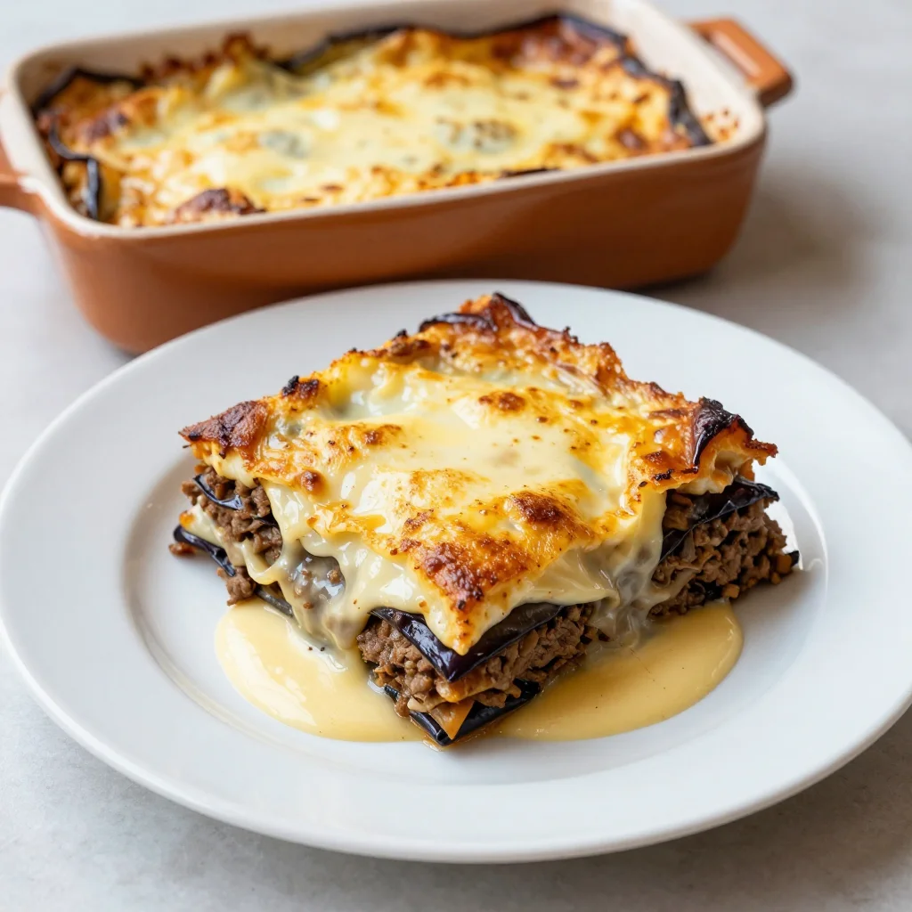 Greek Moussaka: Layered Eggplant, Spiced Lamb and Creamy Bechamel Bake