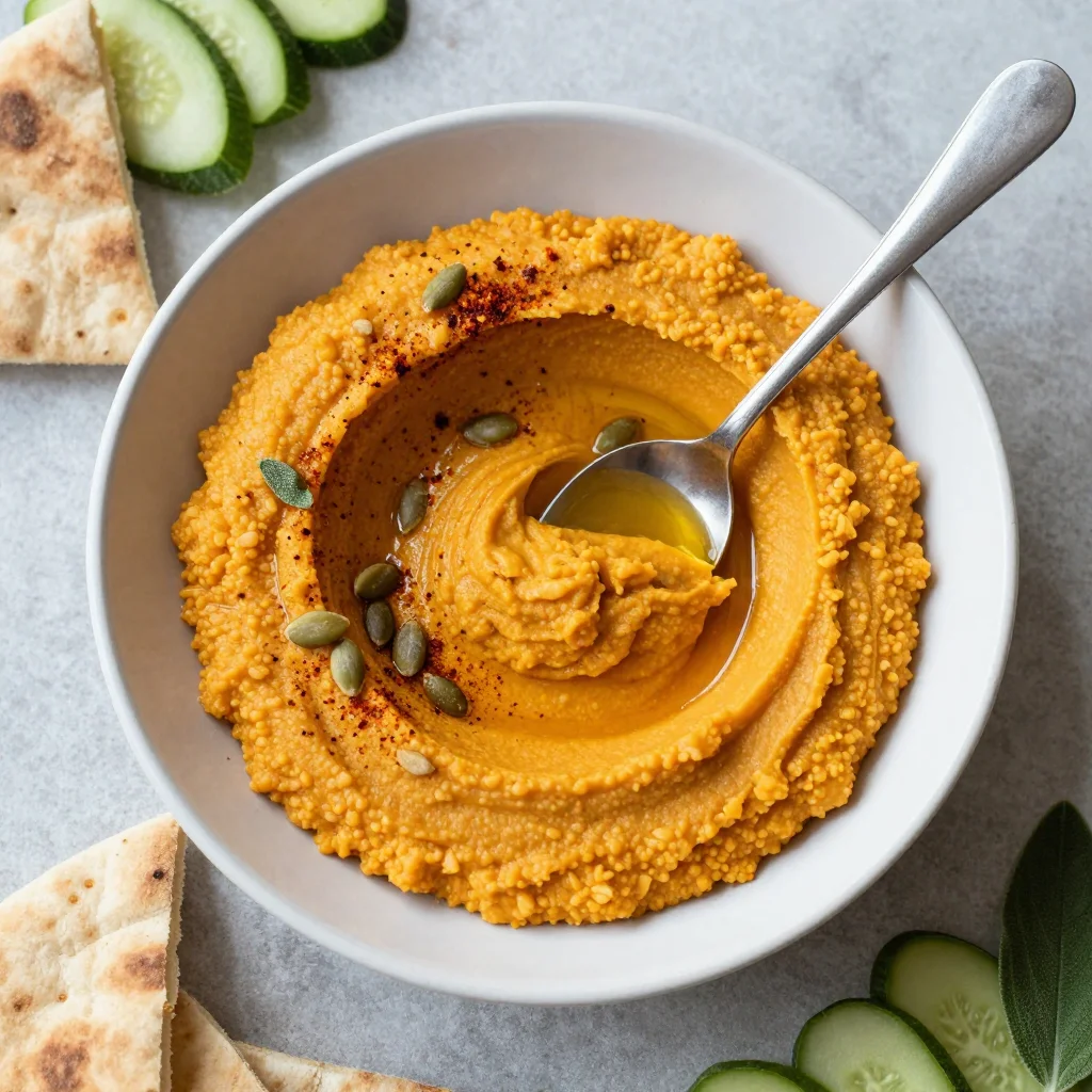 Roasted Pumpkin Hummus with Brown Butter, Smoked Paprika and Toasted Pepitas