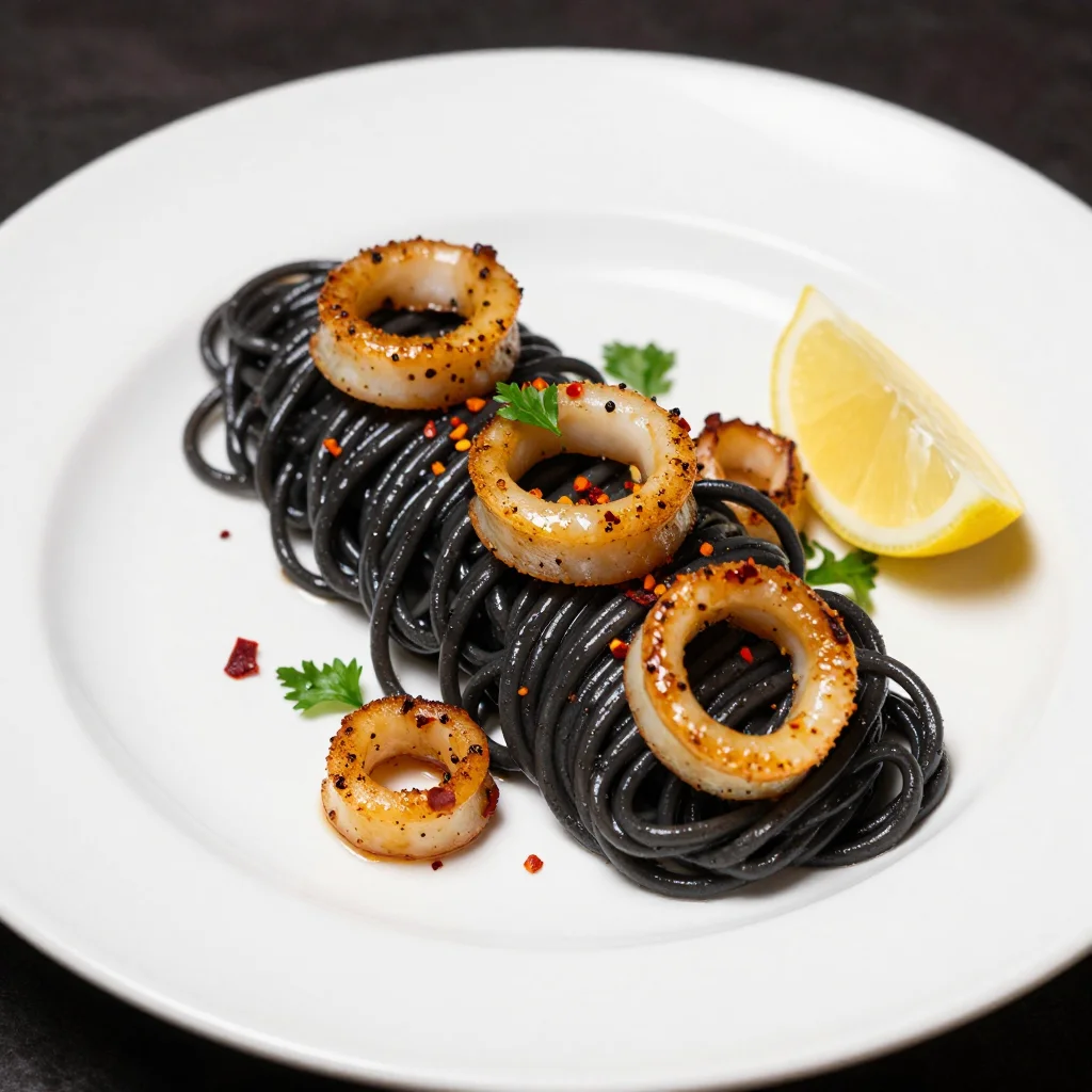 Italian Squid Ink Spaghetti: Jet-Black Pasta with Garlic, Chili and Seared Calamari