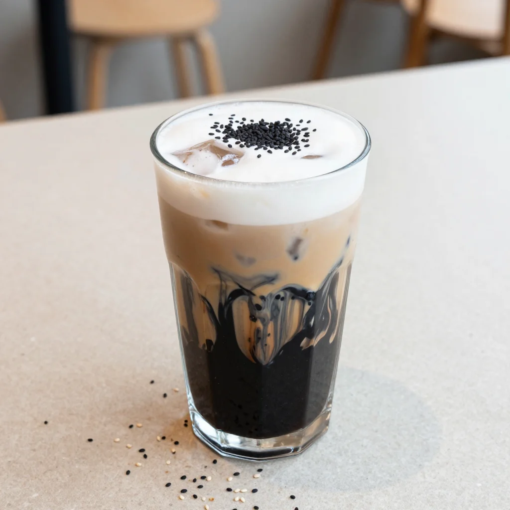Iced Black Sesame Latte: Jet-Black Japanese Kurogoma Milk with Honey and Oat Milk