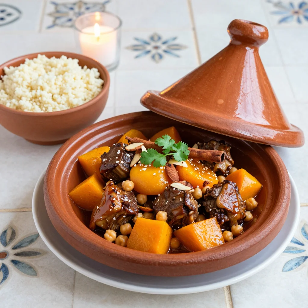 Moroccan Lamb Tagine with Butternut Squash, Apricots and Chickpeas over Fluffy Couscous