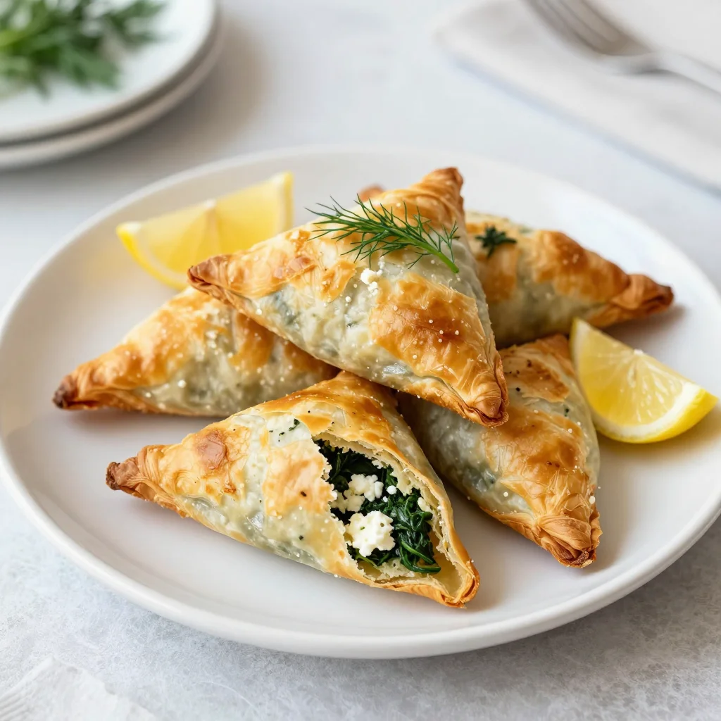 Greek Spanakopita Triangles: Crispy Phyllo Bites with Spinach, Feta and Fresh Dill