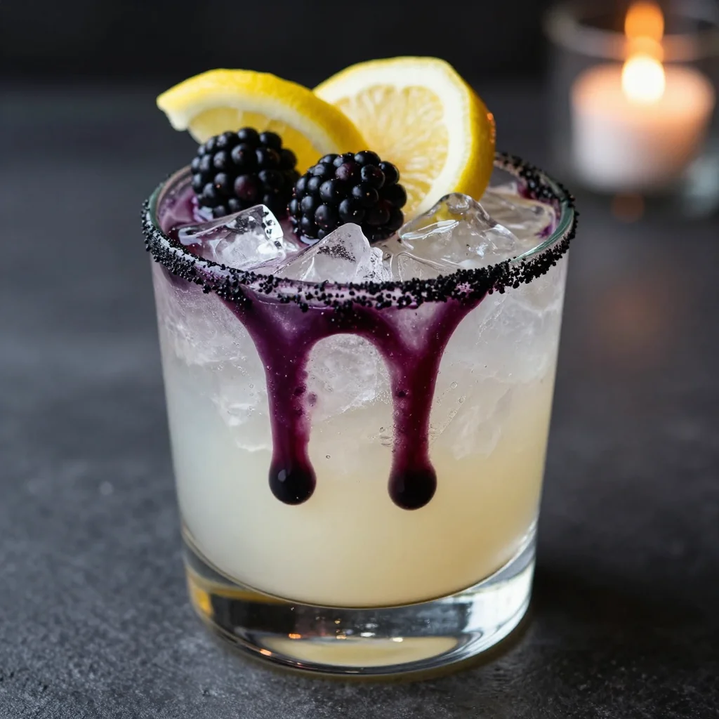 Black Widow Blackberry Bramble: Gin, Lemon and Creme de Mure over Crushed Ice