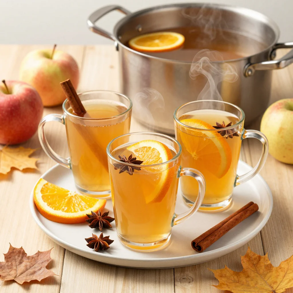 Warm Spiced Apple Cider with Cinnamon, Clove and Orange for Halloween