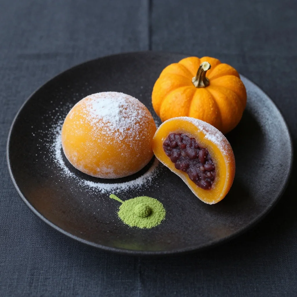 Kabocha Daifuku: Chewy Japanese Pumpkin Mochi with Sweet Red Bean Filling
