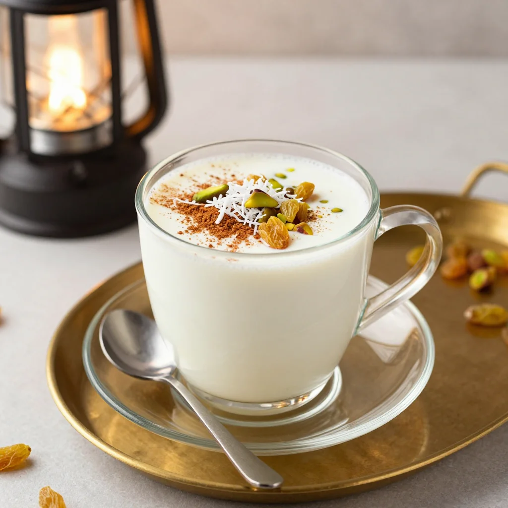 Egyptian Sahlab: Warm Creamy Milk Drink with Cinnamon, Coconut and Pistachios