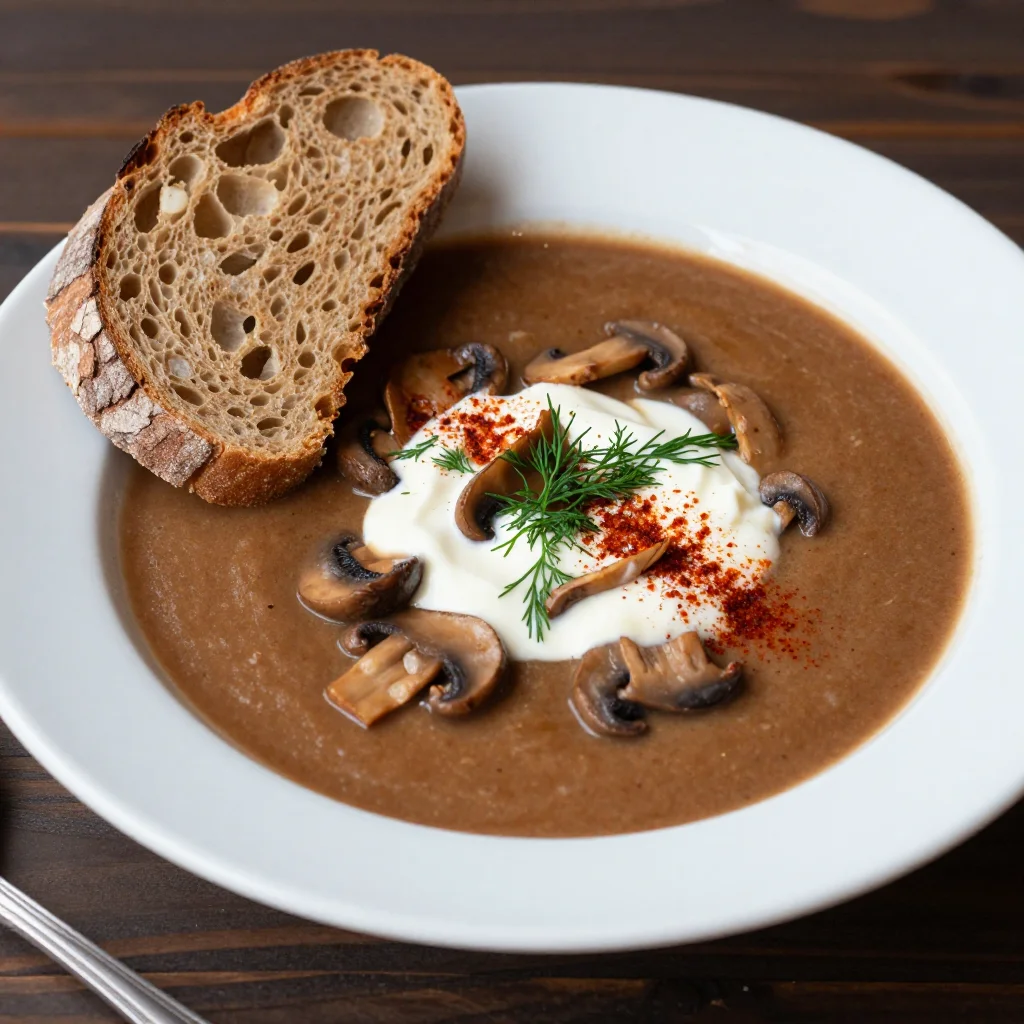 Hungarian Gombaleves: Creamy Paprika Mushroom Soup with Sour Cream and Fresh Dill