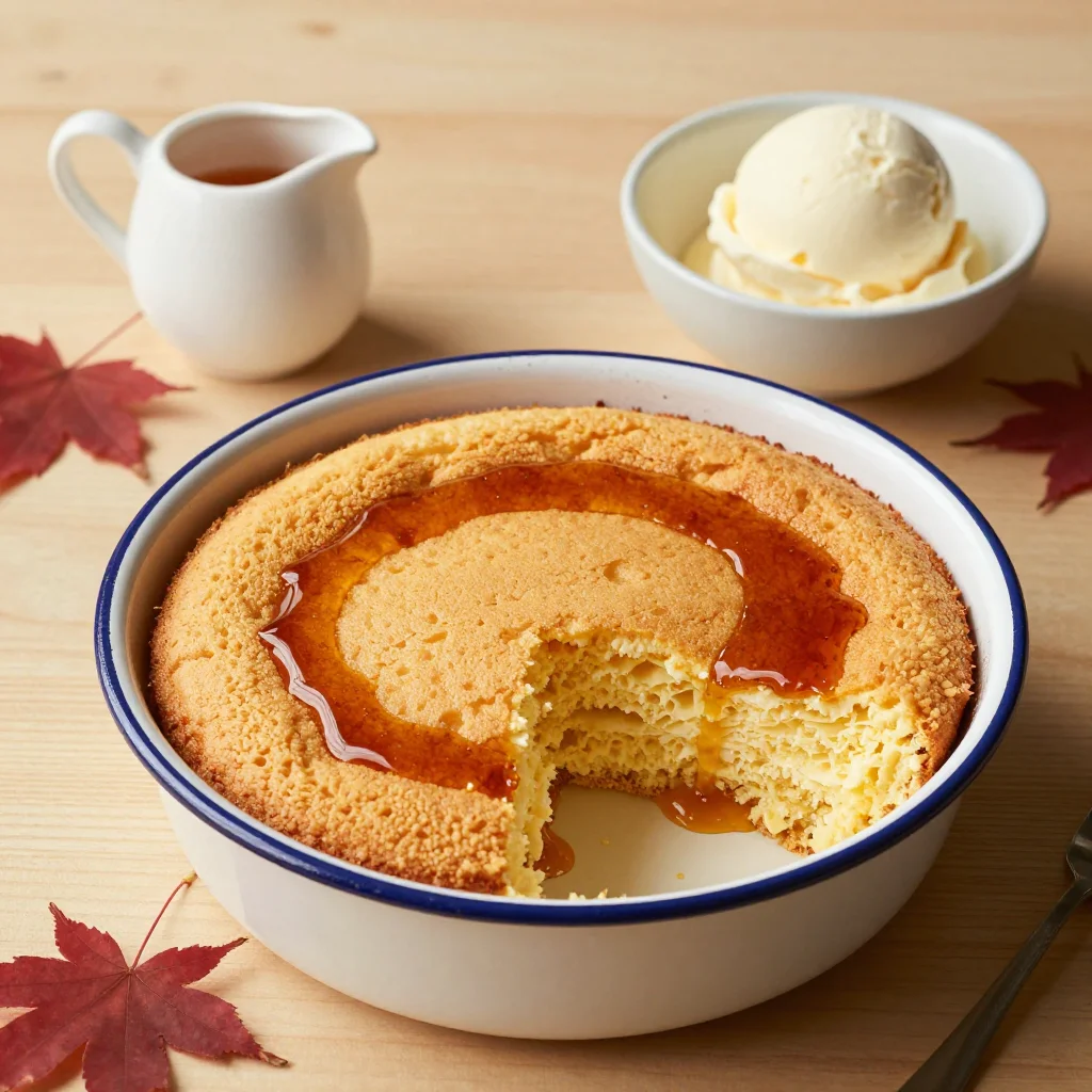Quebecois Pouding Chomeur: Maple Syrup Pudding Cake with a Self-Saucing Caramel Bottom