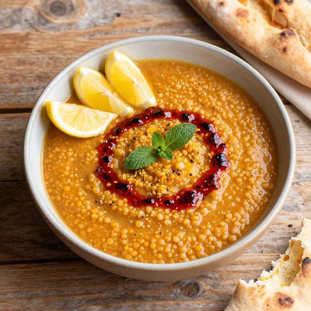 Turkish Ezogelin Corbasi: Red Lentil and Bulgur Soup with Mint and Pepper Paste