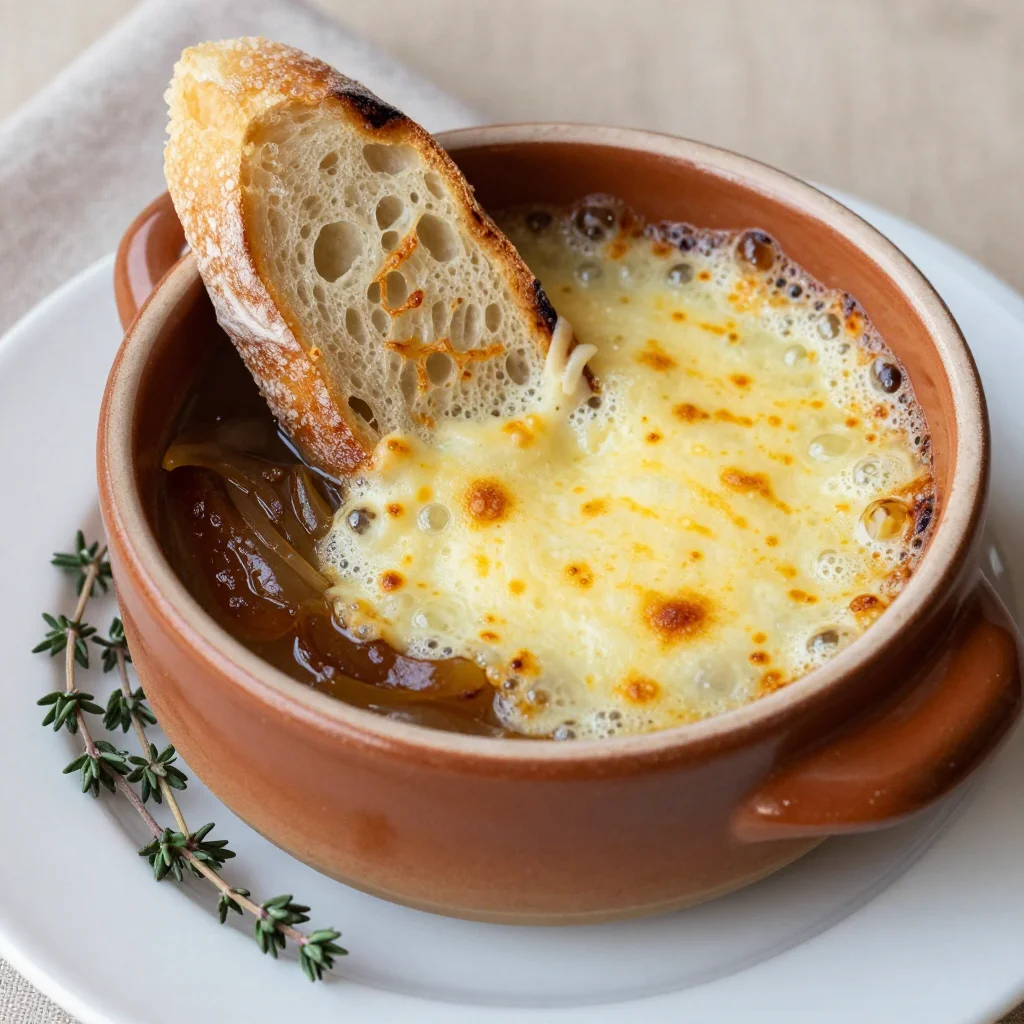 French Onion Soup: Soupe a l'Oignon Gratinee with Caramelized Onions and Gruyere Toast