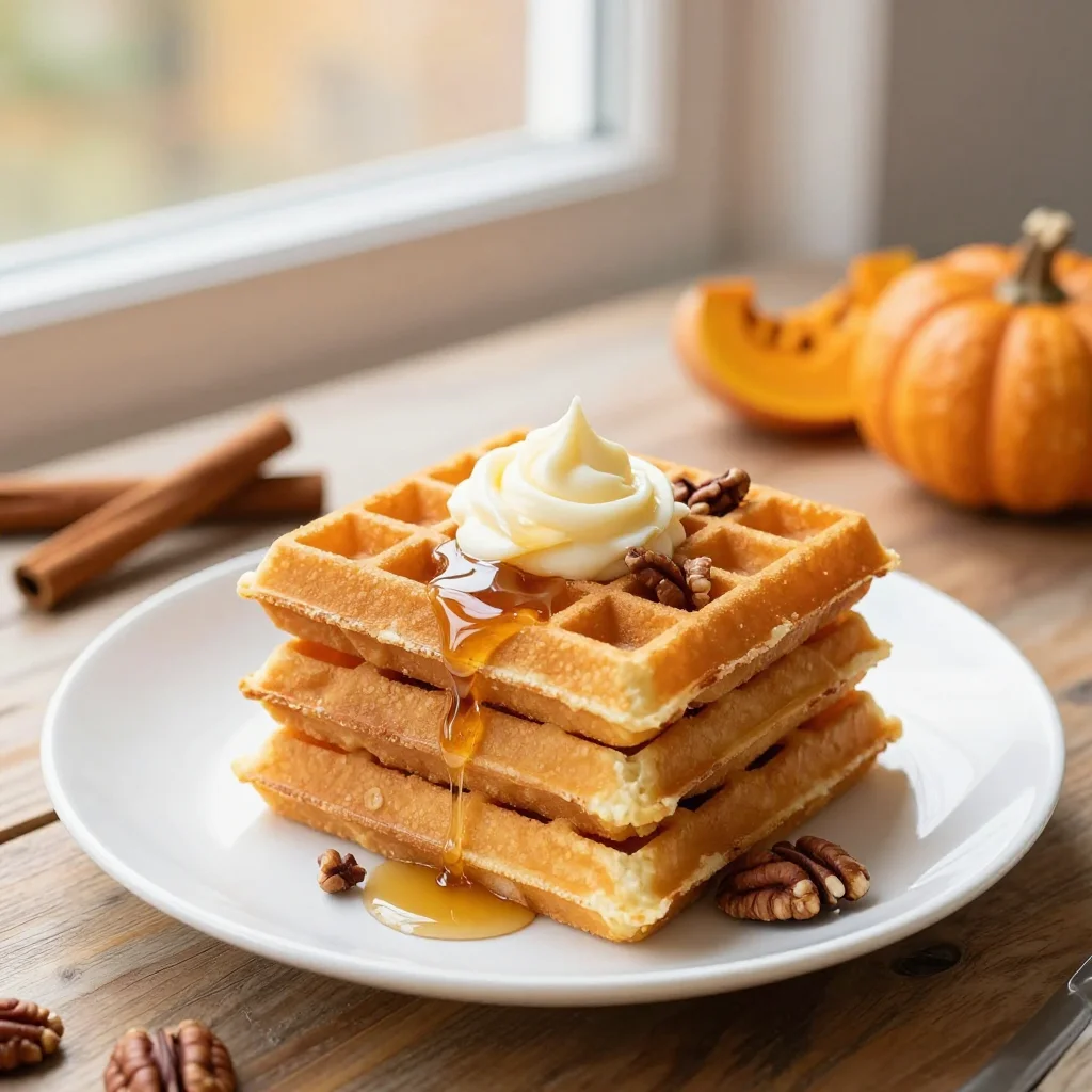 Pumpkin Spice Waffles with Whipped Maple Butter for Cozy Fall Weekend Mornings