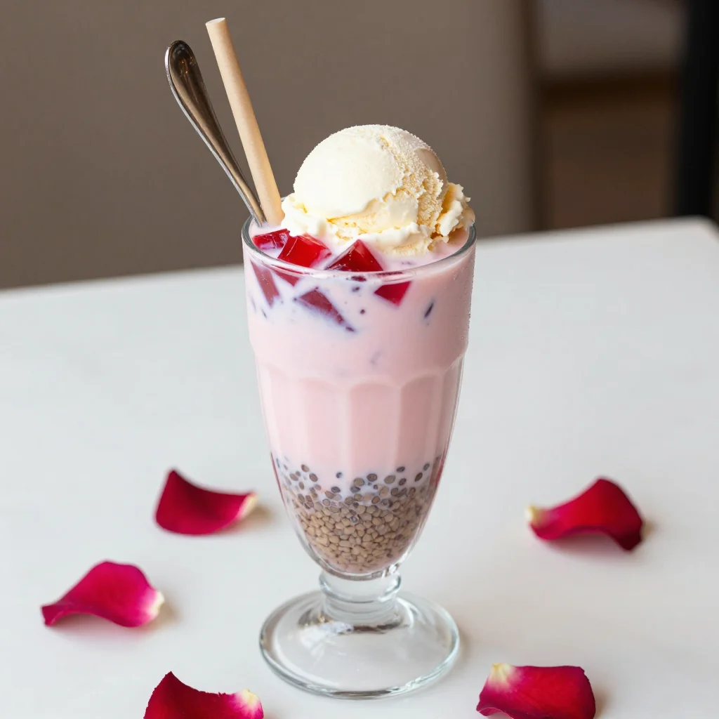 Sri Lankan Faluda: Rose Milk with Basil Seeds and Jelly for After-School Treats