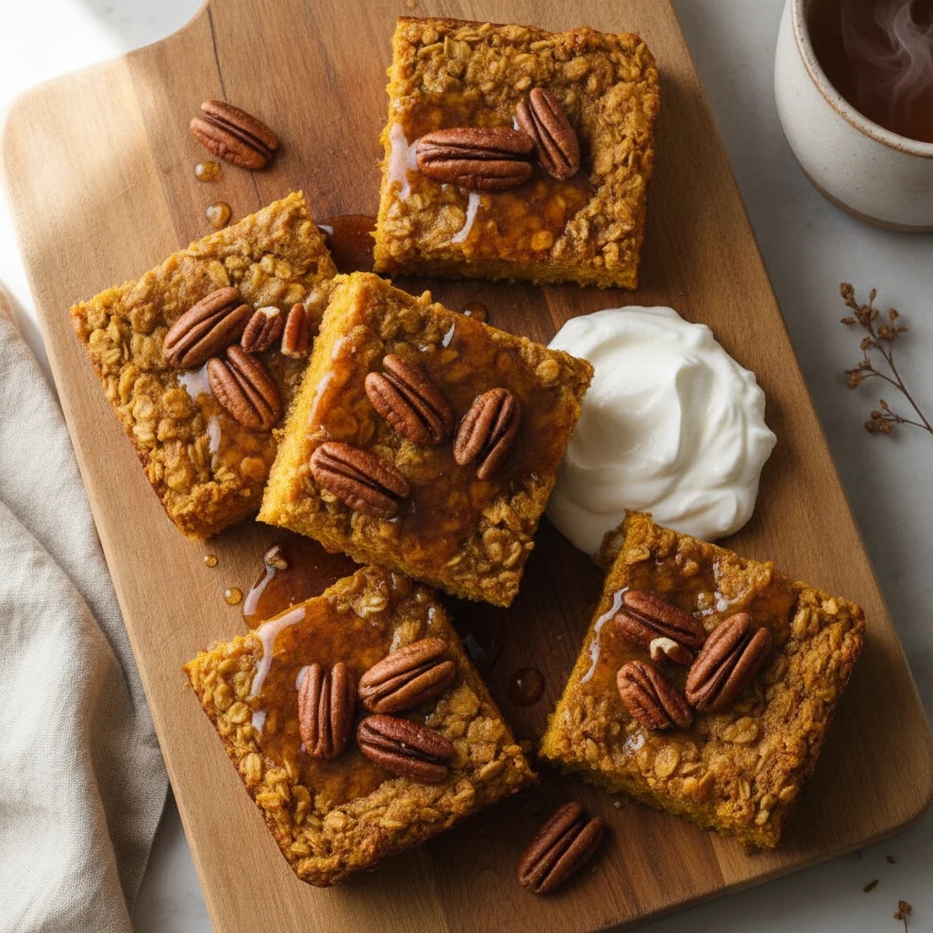 Pumpkin Spice Baked Oatmeal: Make-Ahead Maple Pecan Squares for Busy School Mornings