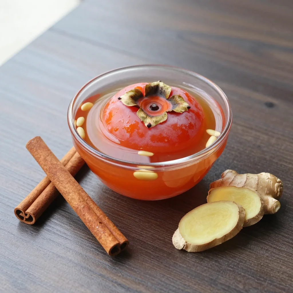 Korean Sujeonggwa: Chilled Cinnamon Ginger Punch with Dried Persimmon for Fall Gatherings
